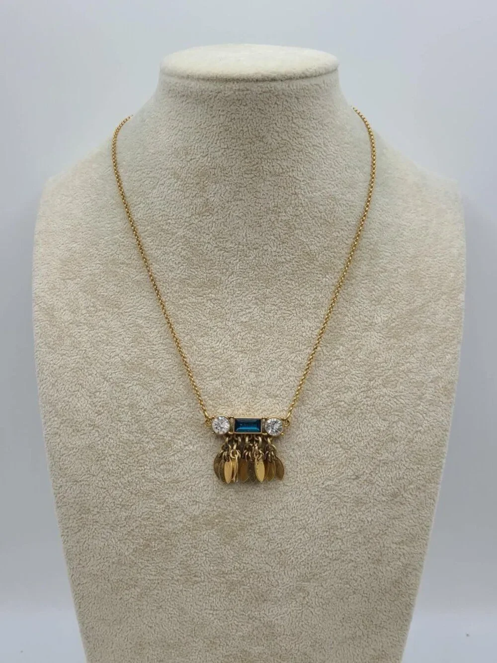 J Crew Delicate Gold Tone Green Clear Crystal Necklace